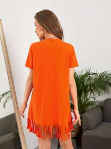 SHEIN VCAY Đầm mép màu trơn Giải trí - trái cam - Xem 2