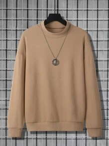 Manfinity Hypemode Hombres Sudadera unicolor de cuello alto de hombros caídos - Marrón - Ver 3