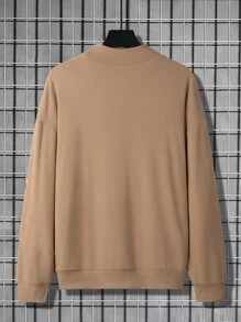 Manfinity Hypemode Hombres Sudadera unicolor de cuello alto de hombros caídos - Marrón - Ver 2