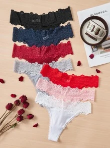 7pack Floral Lace Panty Set Lingerie - Multicolor - View 1