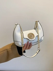 Rhinestone Decor Chain Hobo Bag - White - View 1