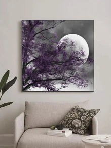 月亮和樹圖案DIY鑽石畫不附框架 - 彩色 - 查看 1