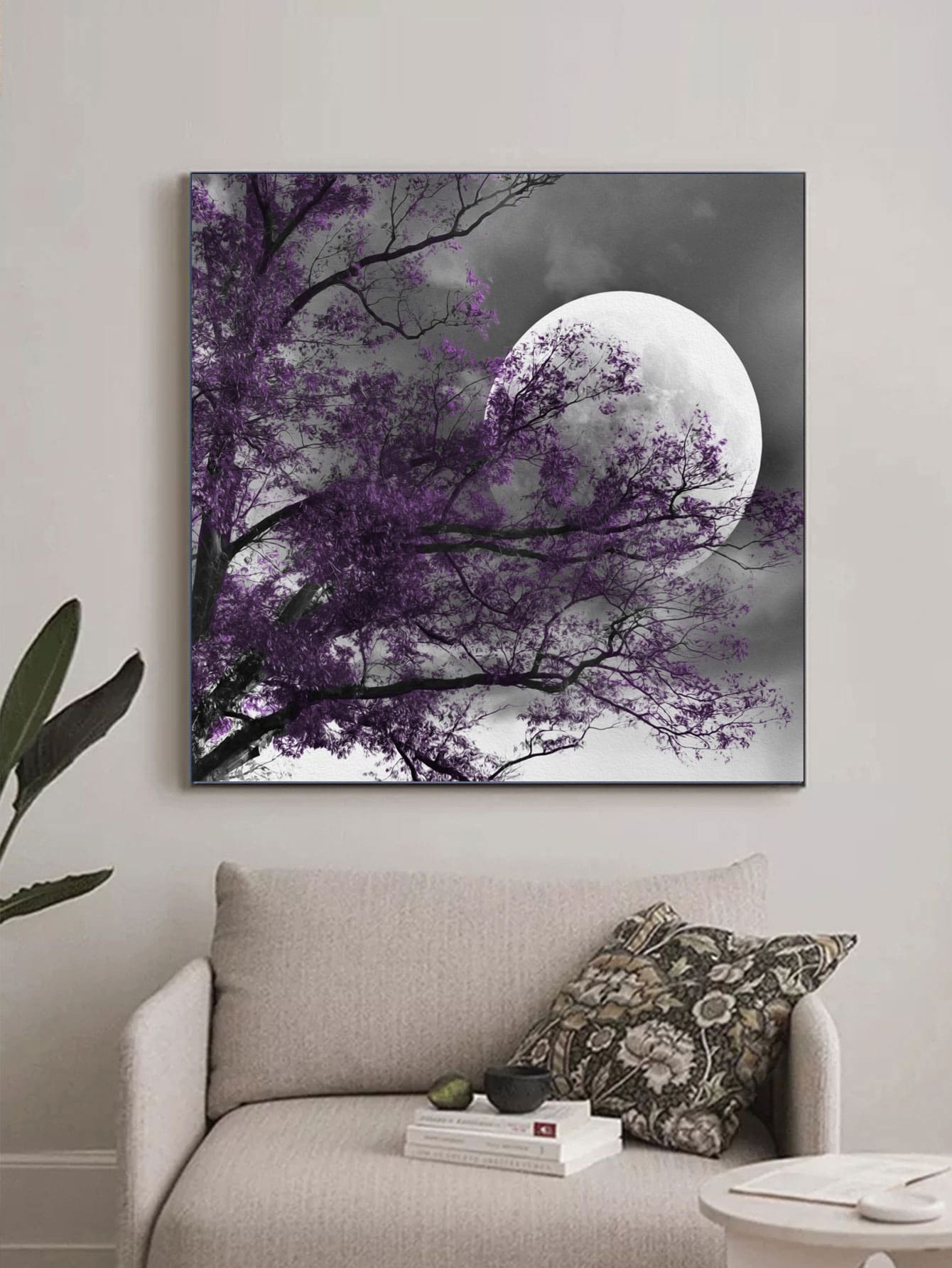 月亮和樹圖案DIY鑽石畫不附框架 - 彩色 - 查看 1