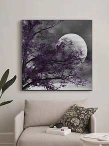 月亮和樹圖案DIY鑽石畫不附框架 - 彩色 - 查看 3