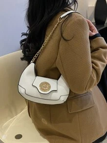 Rhinestone Decor Chain Hobo Bag - White - View 2