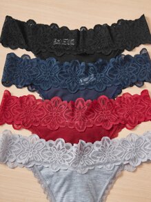 7pack Floral Lace Panty Set Lingerie - Multicolor - View 5