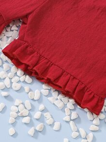 Baby Cherry Print Bow Front Ruffle Trim Top & Frill Hem Shorts - Red and White - View 6