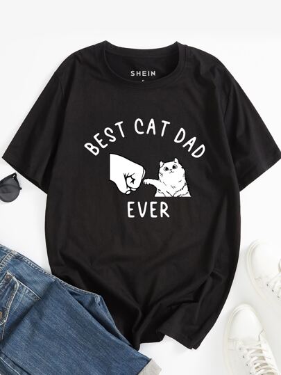 Hombres Camiseta con estampado de gato y slogan