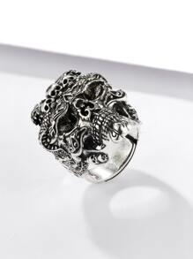 Men Skull Design Silver Ring - Antique Silver - View 4