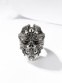 Men Skull Design Silver Ring - Antique Silver - View 5