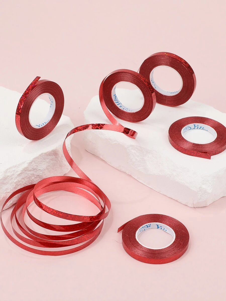 5 chiếc-10m cuộn ruy băng chấm bạc Phụ kiện bóng bay, Ruy băng bóng bay, Cuộn trang trí, Ruy băng, Cuộn ruy băng - Đỏ - Xem 1
