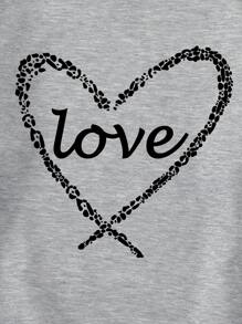 SHEIN EZwear Heart & Letter Graphic Thermal Lined Sweatshirt - Light Grey - View 3
