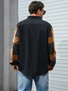 Manfinity Men Plus Plaid Print Patched Pocket Shirt - Black - View 2