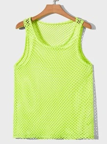 FeverCity Men Neon Lime Hollow Out Tank Top - Lime Green - View 1