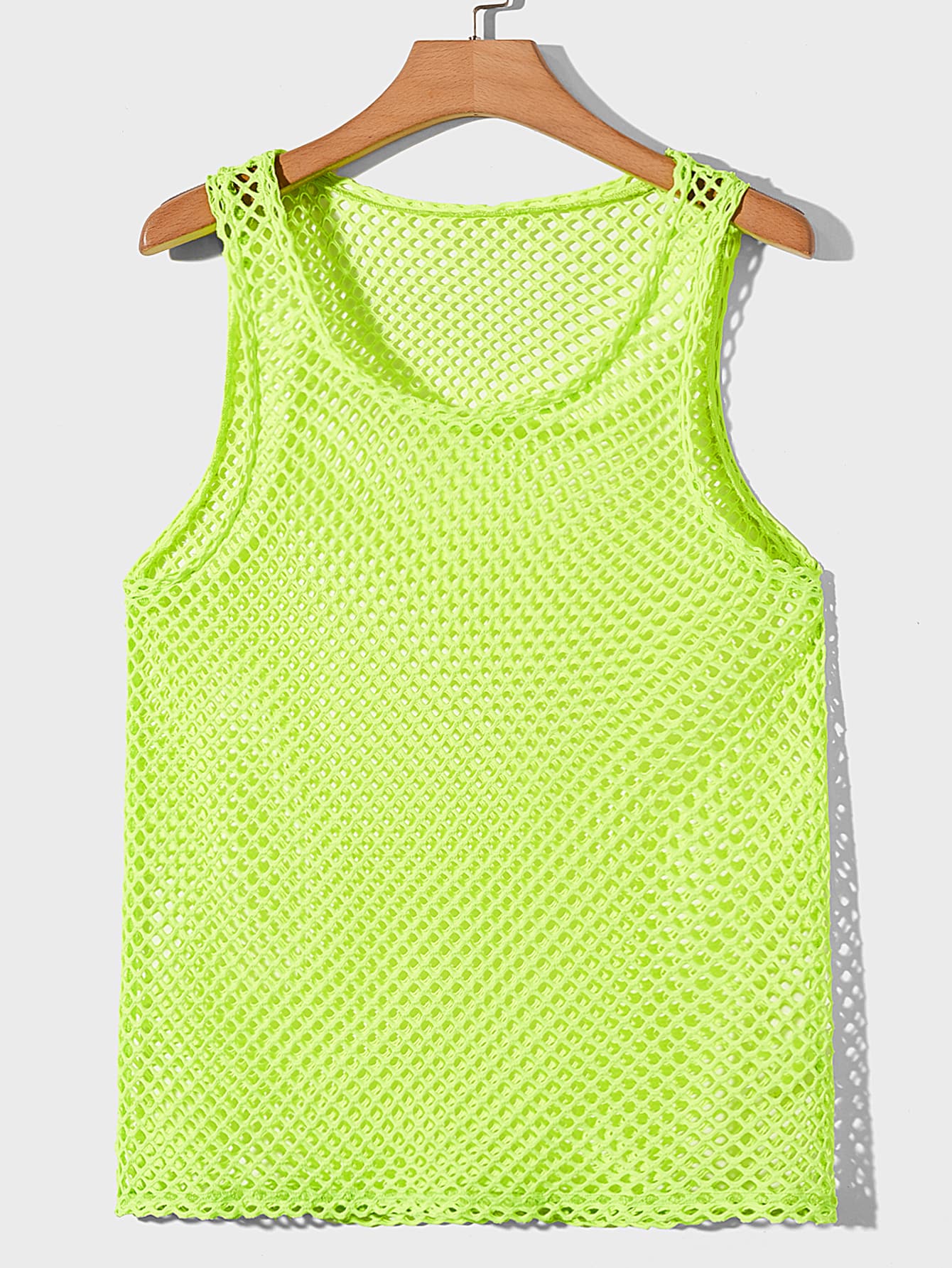 FeverCity Men Neon Lime Hollow Out Tank Top - Lime Green - View 1
