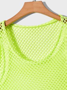 FeverCity Men Neon Lime Hollow Out Tank Top - Lime Green - View 3