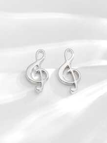 1pc Music Note Stud Earrings Copper Jewelry - Silver - View 2