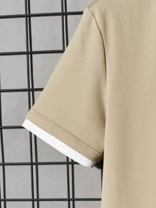 GENTILAND Men Letter Graphic Contrast Trim Tee - Khaki - View 4