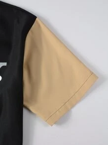 Manfinity Men Slogan Graphic Colourblock Baseball Collar Shirt Without Tee - Black - View 3