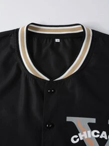 Manfinity Men Slogan Graphic Colourblock Baseball Collar Shirt Without Tee - Black - View 5