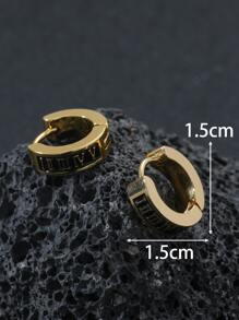 Fashionable And Popular Men Roman Numeral Detail Hoop Earrings Stainless Steel Punk Hip Pop Style For Jewelry Gift And For A Stylish Look - Yellow Gold - View 3