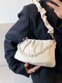 Faux Pearl Decor Ruched Bag