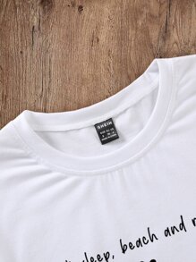 SHEIN LUNE Áo thun nữ Tim Slogan Giải trí - trắng - Xem 4