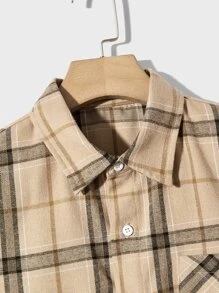 Manfinity RebelGame Nam Áo sơ mi Bông In kẻ sọc Vá Túi Without Tee - Màu Khaki - Xem 4