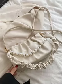 Faux Pearl Decor Ruched Bag