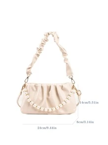 Faux Pearl Decor Ruched Bag