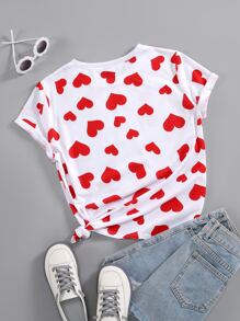 SHEIN Unity Heart Print Round Neck Tee Graphic Tees Women Tops - White - View 2