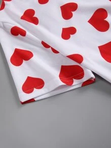 SHEIN Unity Heart Print Round Neck Tee Graphic Tees Women Tops - White - View 3