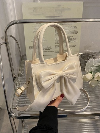 迷你蝴蝶结装饰双手柄方形包，送给她的完美情人节礼物，女士蝴蝶结钱包，最佳情人节礼物选择