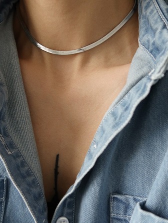 1入組極簡鏈條樣式項鍊,不銹鋼首飾類