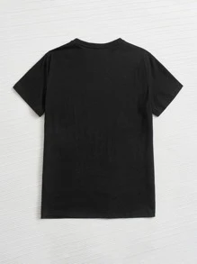 Tobefonseca Cartoon & Slogan Graphic Tee CUTE But PSYCHO,Women Clothes,For Summer, 100% Cotton - Black - View 3