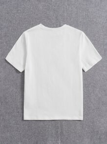 SHEIN Artist Tween Boy 圆领短袖 T 恤，适合夏季，95% 纯棉，假日、度假、春季、春假、伊比沙岛风格 - 白色 - 查看 2