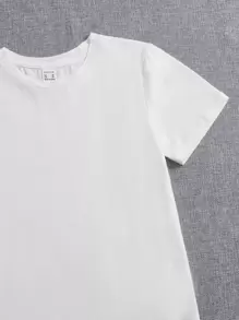 SHEIN Artist Tween Boy 圆领短袖 T 恤，适合夏季，95% 纯棉，假日、度假、春季、春假、伊比沙岛风格 - 白色 - 查看 4