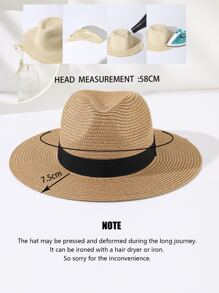 1pc women Summer Contrast Tape Straw Hat - Camel - View 5
