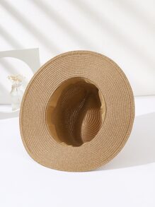 1pc women Summer Contrast Tape Straw Hat - Camel - View 6