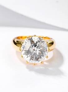 方晶鋯石裝飾銀戒指 - 金黃色 - 查看 2