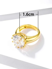 方晶鋯石裝飾銀戒指 - 金黃色 - 查看 6