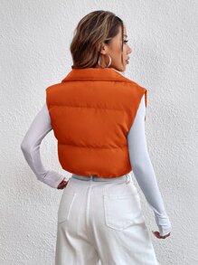 SHEIN EZwear 前拉链背心夹棉外套 - 橘色 - 查看 2