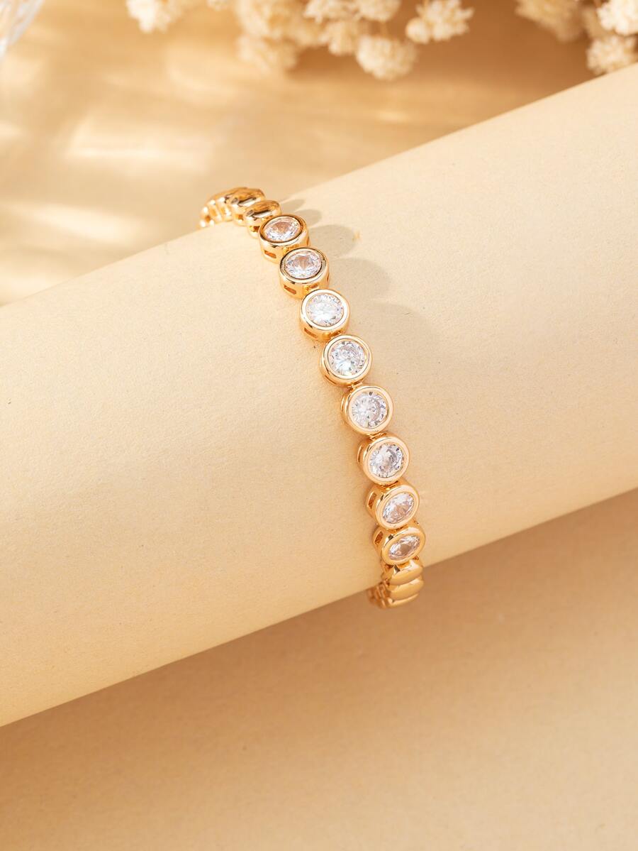 Cubic Zirconia Decor Bracelet - Yellow Gold - View 1
