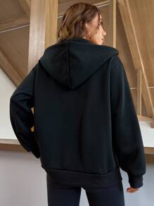 SHEIN Unity Rhinestone Letter Zip Up Drop Shoulder Sweatshirt - Black - View 5