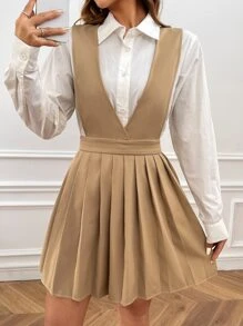 SHEIN EZwear 素色百褶背帶洋裝無襯衫