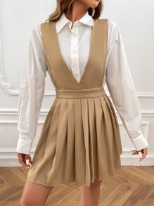 SHEIN EZwear 素色百褶背帶洋裝無襯衫