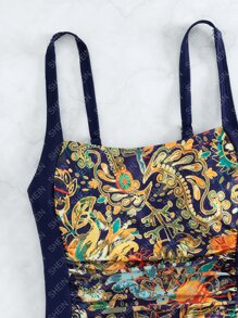 Traje de baño de una pieza con fruncido y estampado de paisley, para vacaciones de verano en la playa - Multicolor - Ver 5