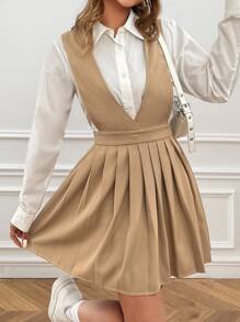 SHEIN EZwear 素色百褶背帶洋裝無襯衫