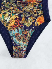 Traje de baño de una pieza con fruncido y estampado de paisley, para vacaciones de verano en la playa - Multicolor - Ver 7