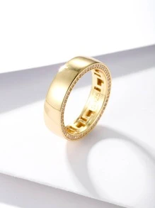 男士方晶鋯石裝飾銀戒指 - 金黃色 - 查看 2
